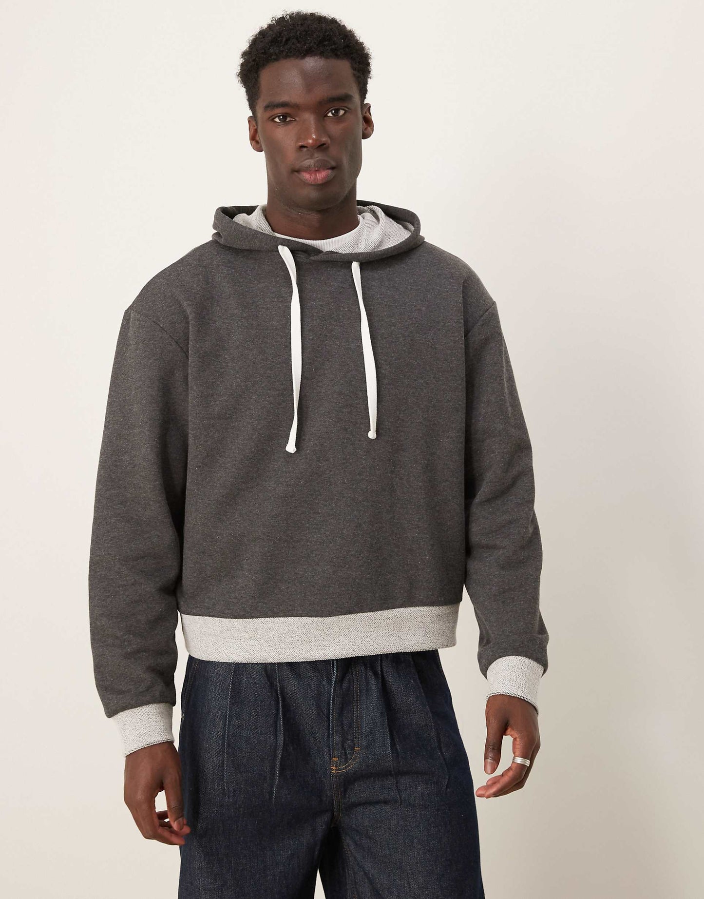 Oversized Boxy Hoodie With Contrast Hem
