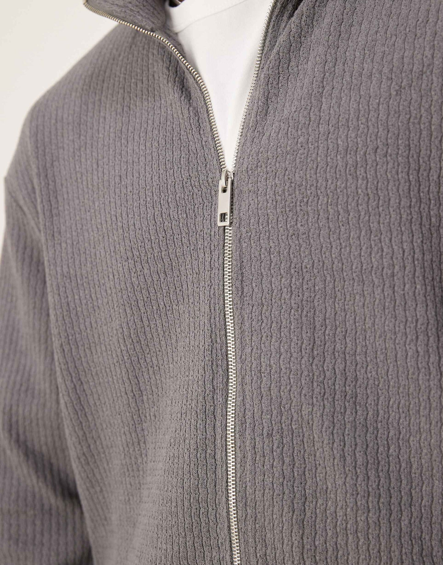 Oversized Boxy Zip Through Track Jacket With Brushed Rib And Pockets