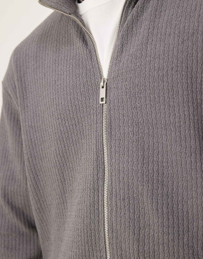 Oversized Boxy Zip Through Track Jacket With Brushed Rib And Pockets