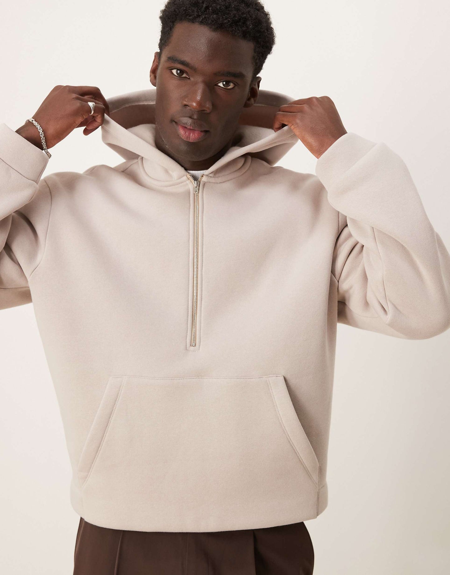 Oversized Boxy Hoodie With Half Zip