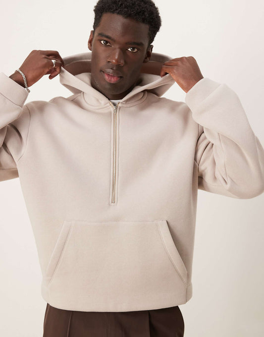Oversized Boxy Hoodie With Half Zip