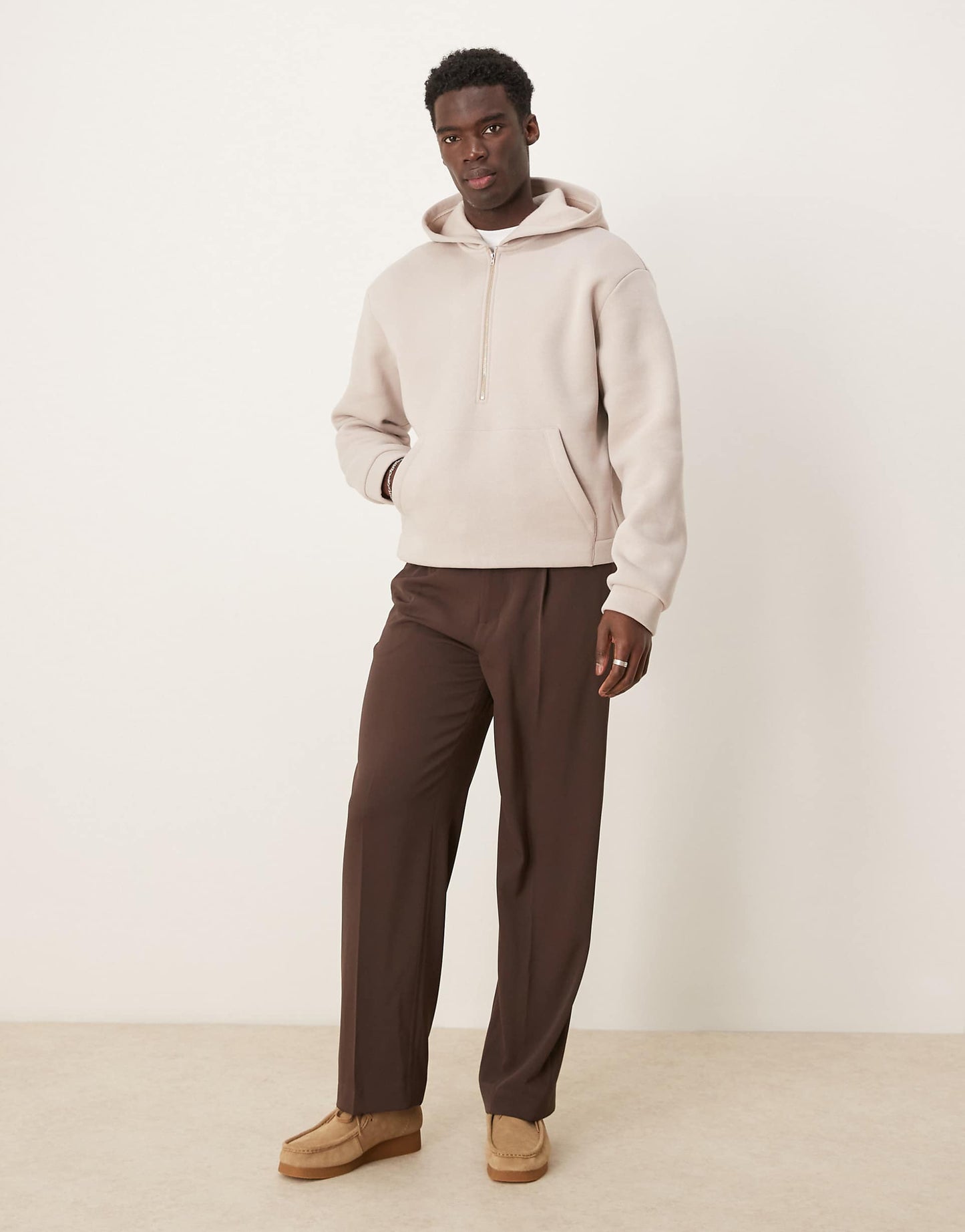 Oversized Boxy Hoodie With Half Zip