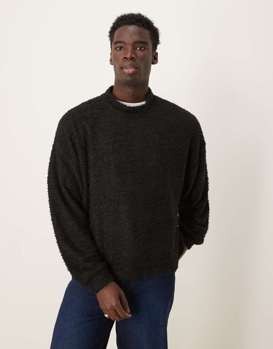 Extreme Oversized Boxy High Neck Jumper With Fluffly Texture