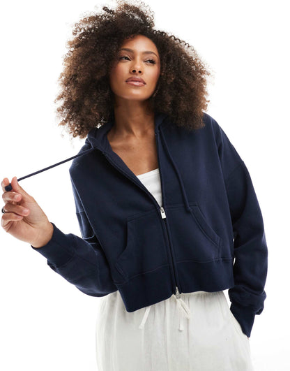 Boxy Cropped Zip Through Hoodie
