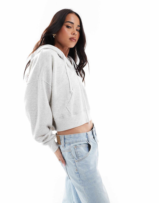 Boxy Cropped Zip Through Hoodie