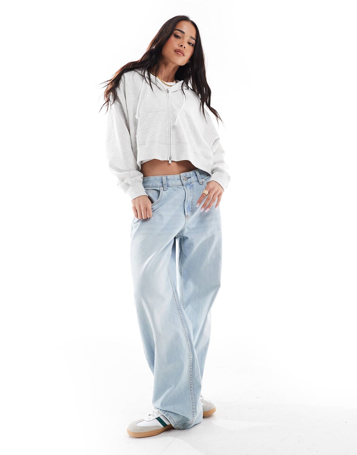 Boxy Cropped Zip Through Hoodie