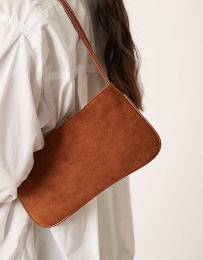 Faux Suede Shoulder Bag With Skinny Straps