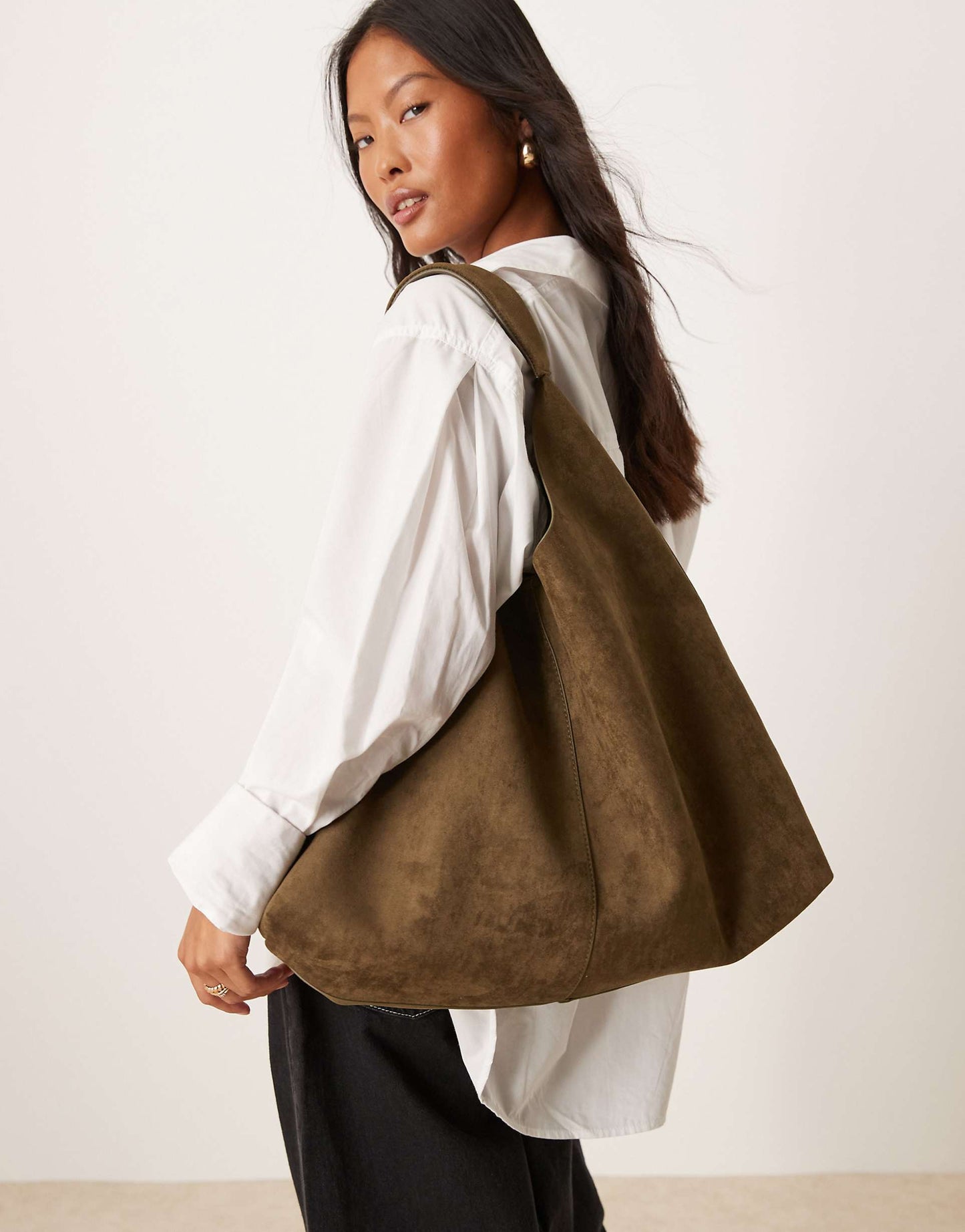 Faux Suede Scoop Tote Bag