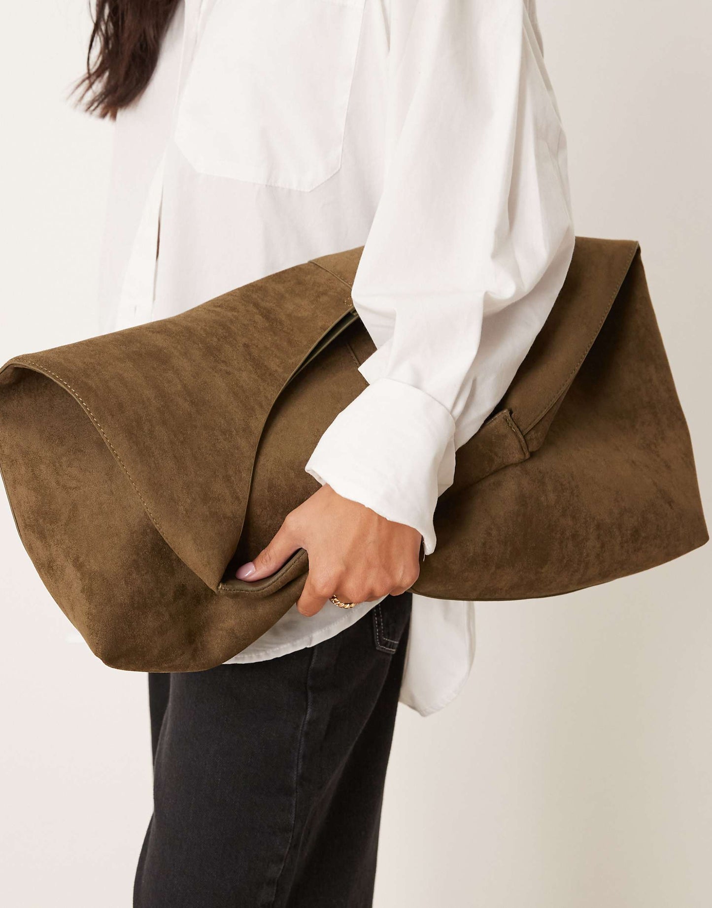 Faux Suede Scoop Tote Bag