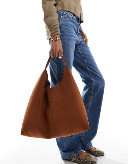 Faux Suede Scoop Tote Bag