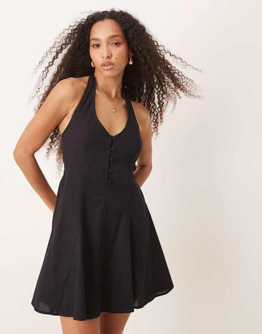 Halter Mini Dress With Godet Hem