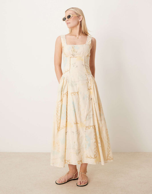 Prairie Square Neck Maxi Dress With Dropped Waist