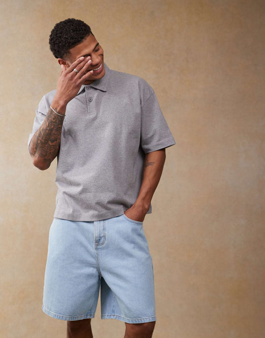 Oversized Boxy Polo Grey Marl