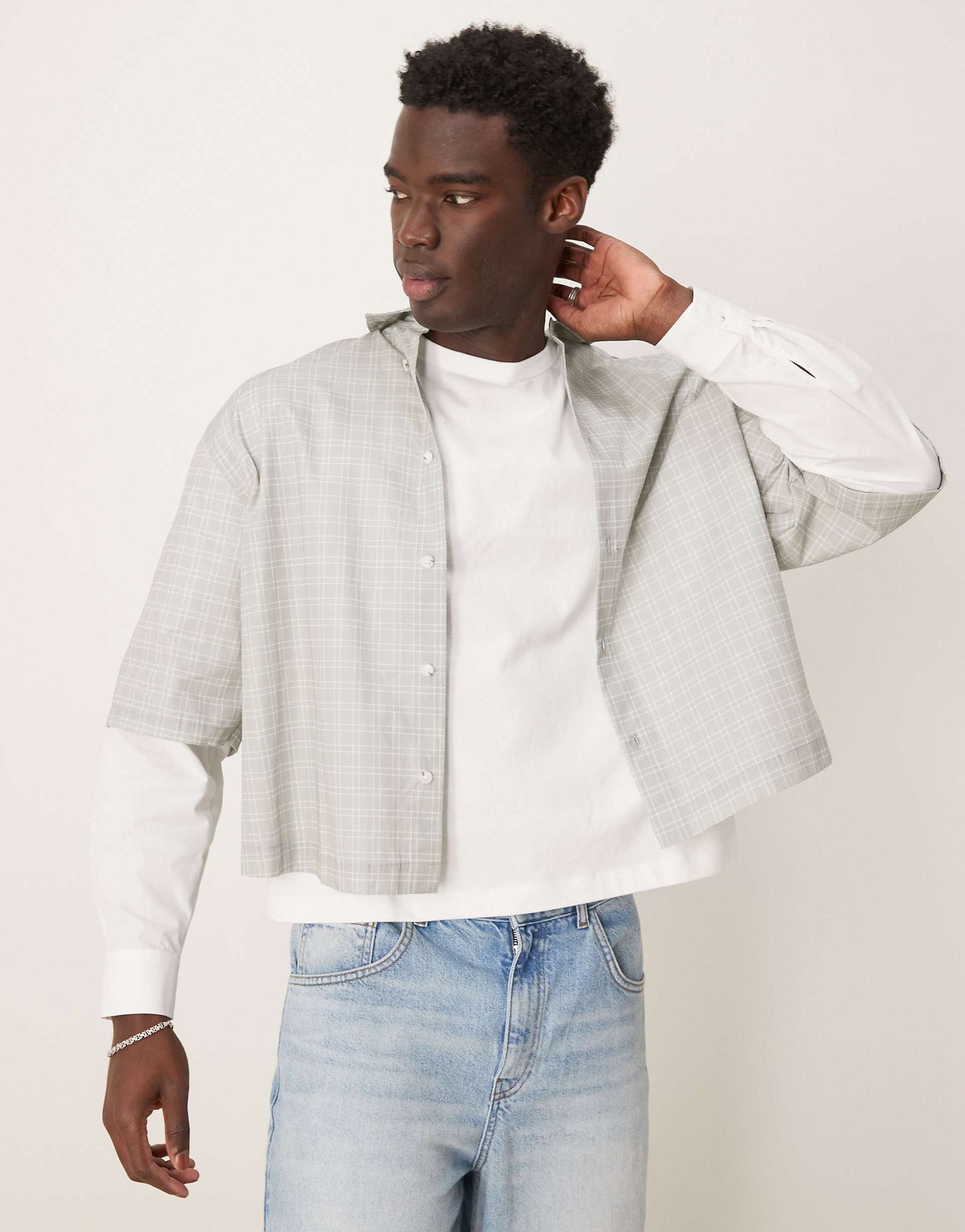 Oversized Cropped Shirt With Double Layer Sleeves