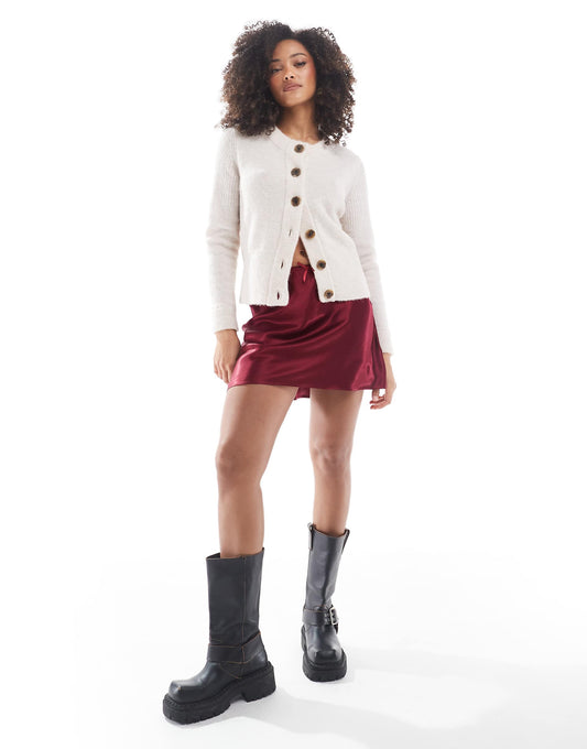 Satin Bias Mini Skirt With Bow