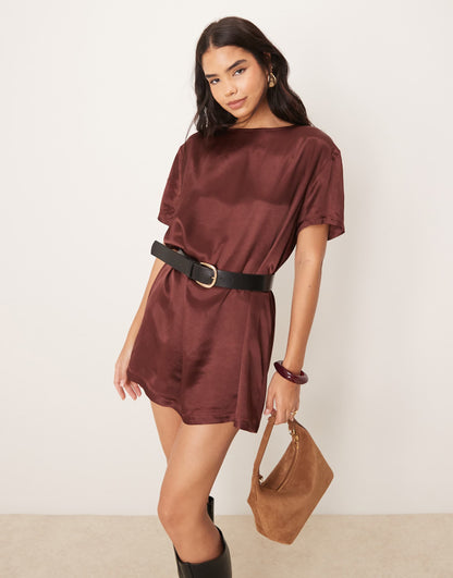 Satin Oversized Mini T-Shirt Dress