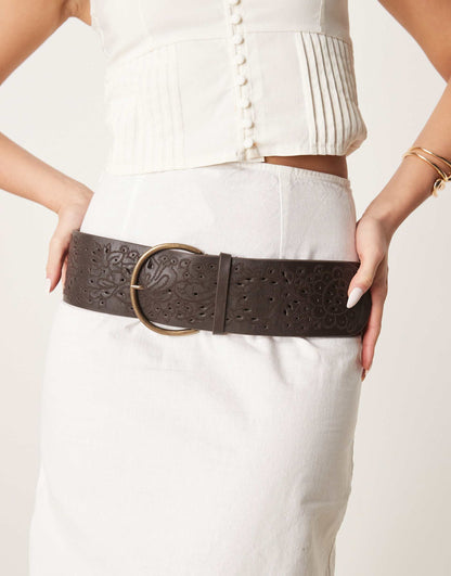 Laurel Filigree Detail Leather Hip Belt