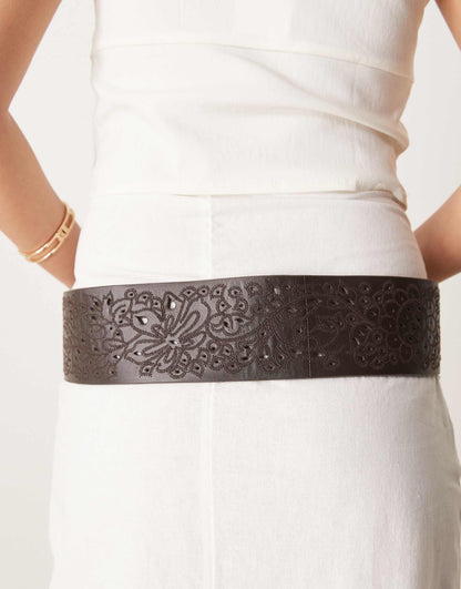 Laurel Filigree Detail Leather Hip Belt