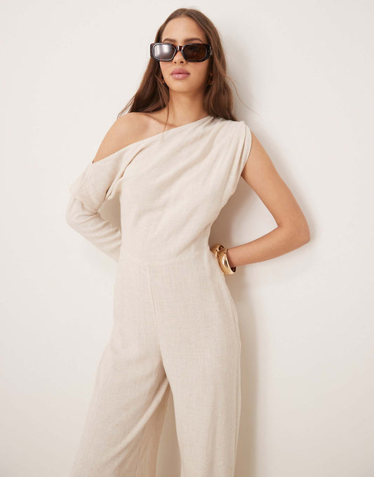 Linen Fallen Shoulder Jumpsuit
