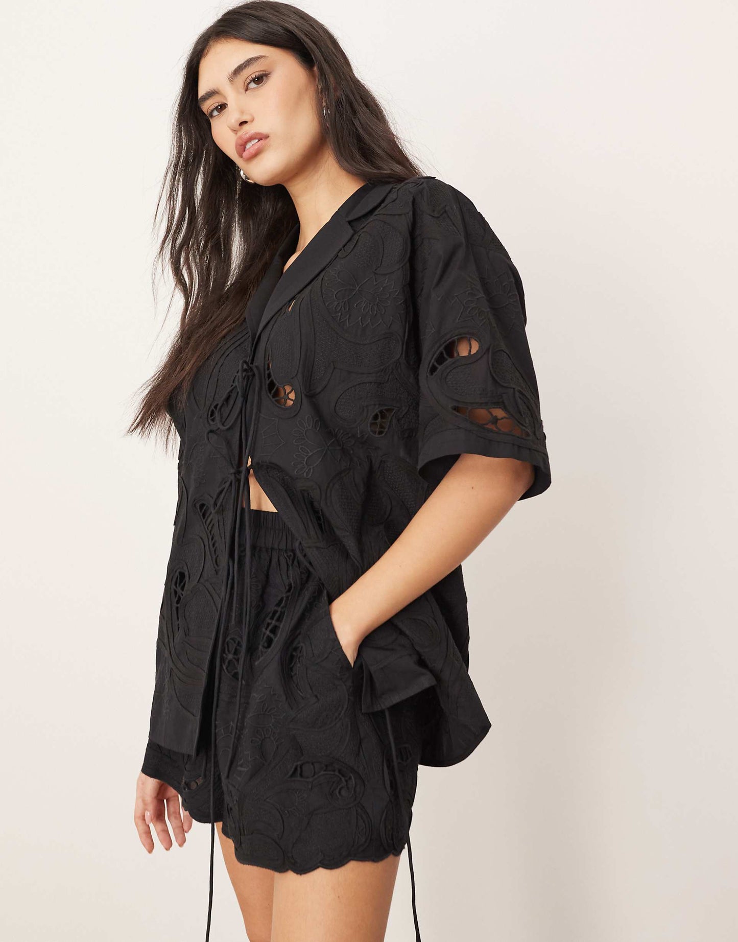 Cut Work Embroidered Shorts Co-Ord