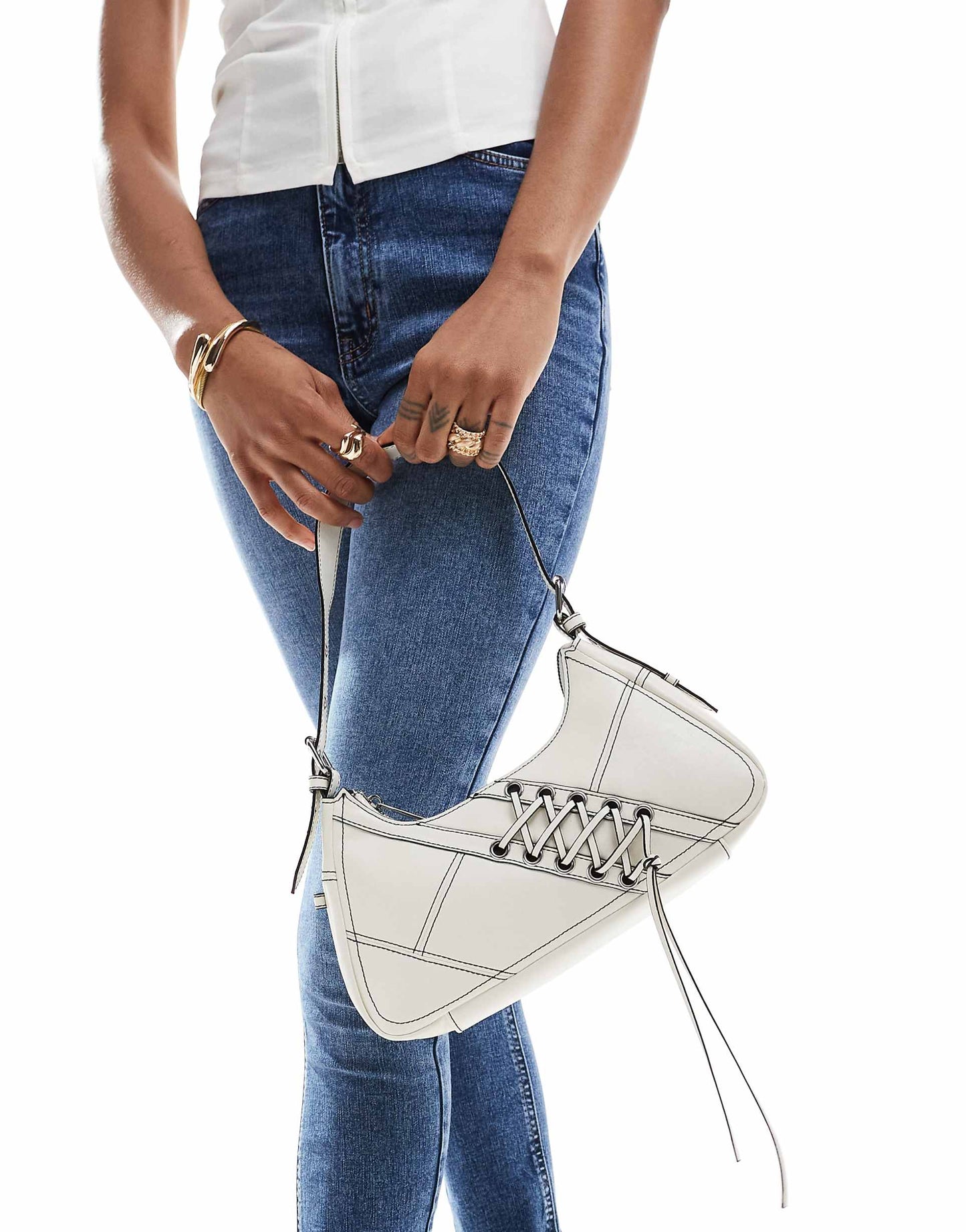 Lace Up Eyelet Detail Shoulder Bag