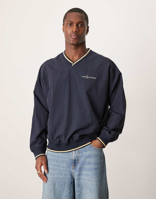 V Neck Motif Fleece Jumper