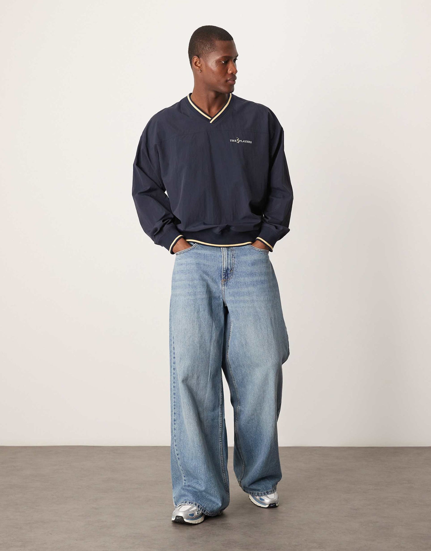 V Neck Motif Fleece Jumper