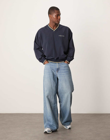 V Neck Motif Fleece Jumper