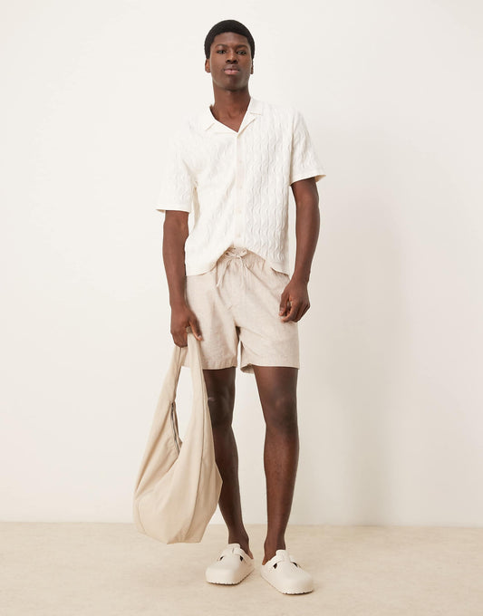 6 Inch Textured Linen Drawstring Shorts