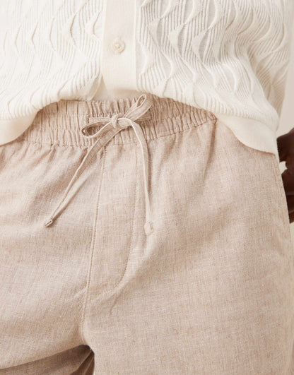 6 Inch Textured Linen Drawstring Shorts