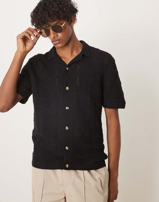 Short Sleeve Crochet Button Through Polo