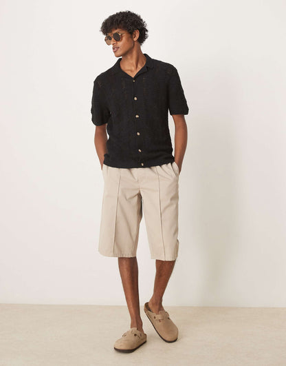 Short Sleeve Crochet Button Through Polo