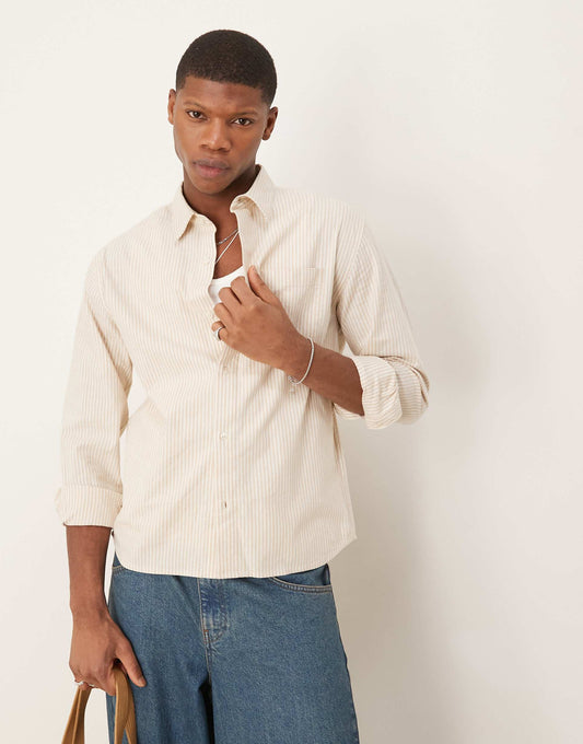 Long Sleeve Cropped Linen Shirt