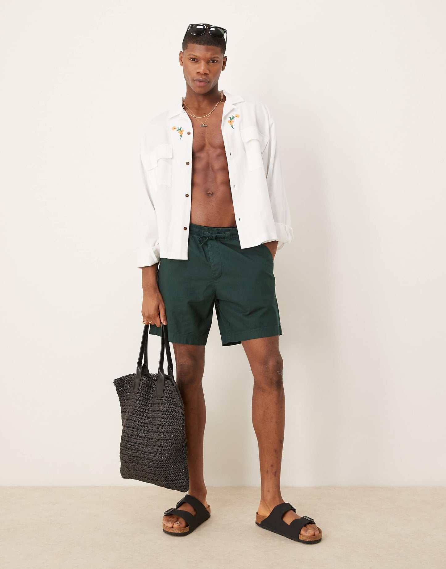 6 Inch Textured Linen Drawstring Shorts