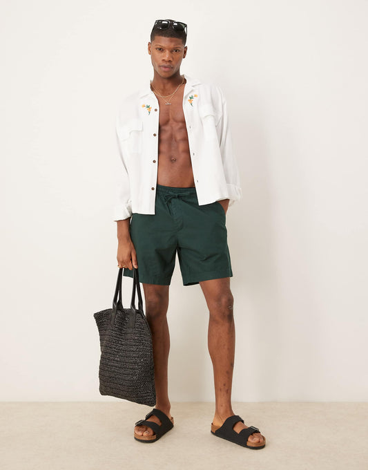 6 Inch Textured Linen Drawstring Shorts