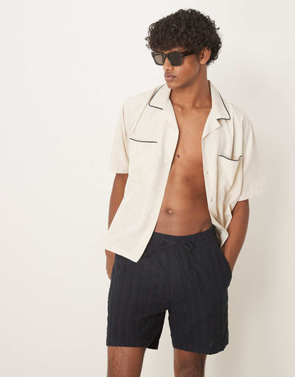 6 Inch Textured Linen Drawstring Shorts