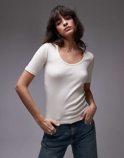 Rib Jersey T-Shirt With Scoop Neck