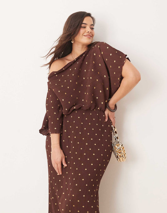 Plus Tilly Off Shoulder Plisse Maxi Dress