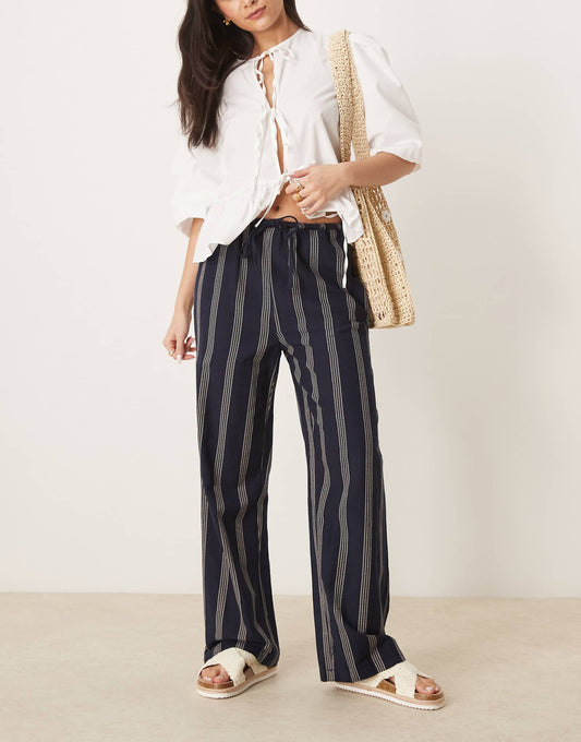 Linen Touch Tie Waist Wide Leg Trouser