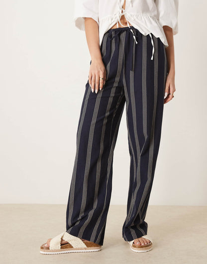 Linen Touch Tie Waist Wide Leg Trouser