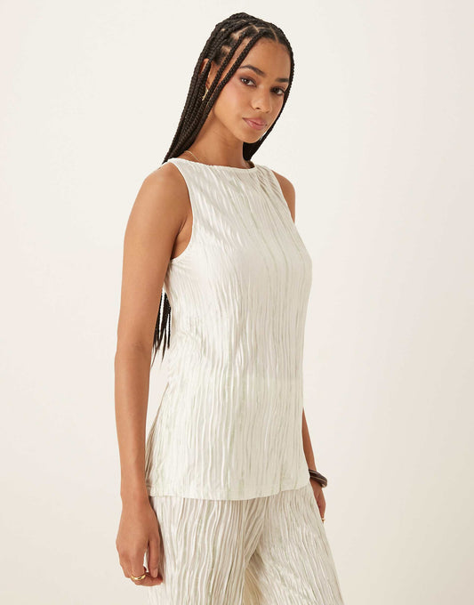 Plisse Slash Neck Sleeveless Top Co-Ord