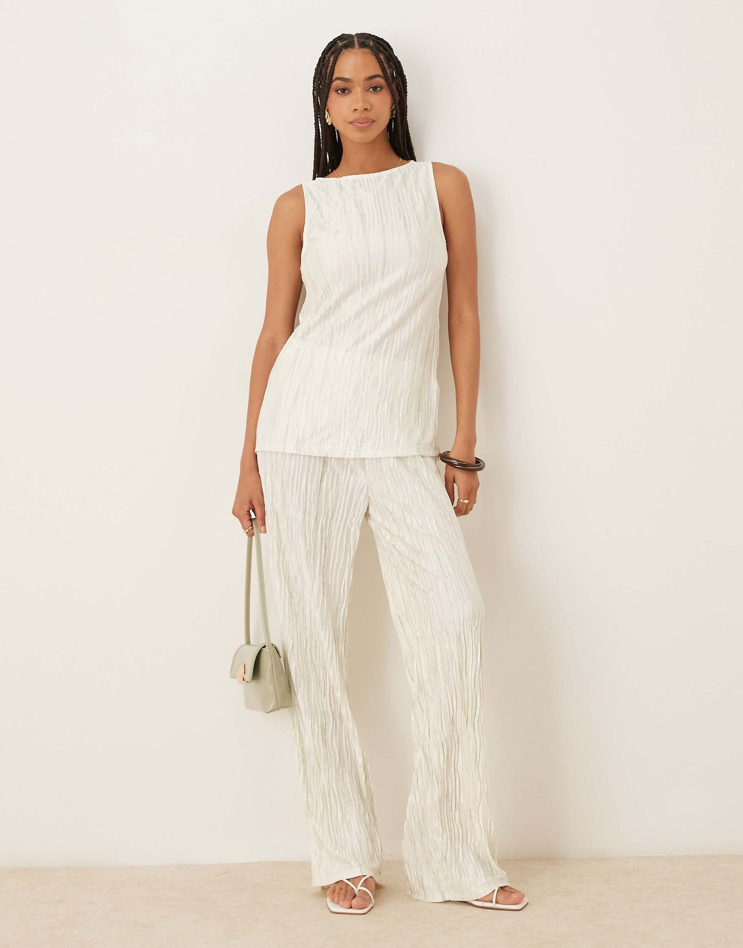 Plisse Slash Neck Sleeveless Top Co-Ord