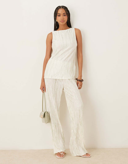 Plisse Slash Neck Sleeveless Top Co-Ord
