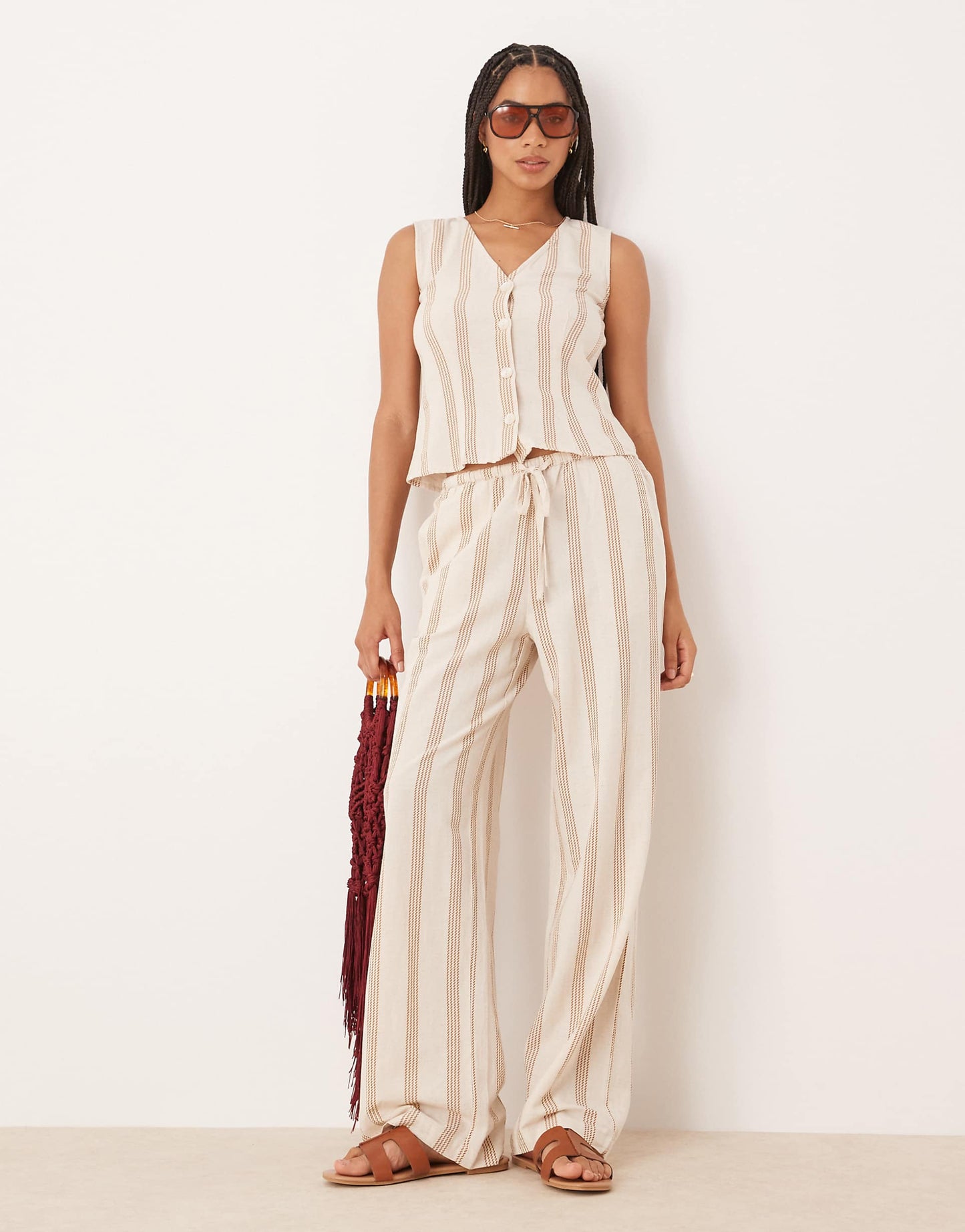 Mix And Match Linen Touch Tie Waist Wide Leg Trouser