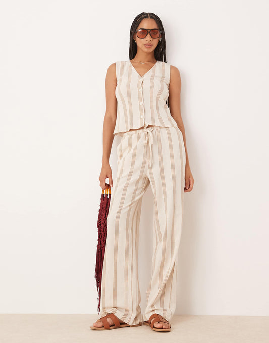 Mix And Match Linen Touch Tie Waist Wide Leg Trouser