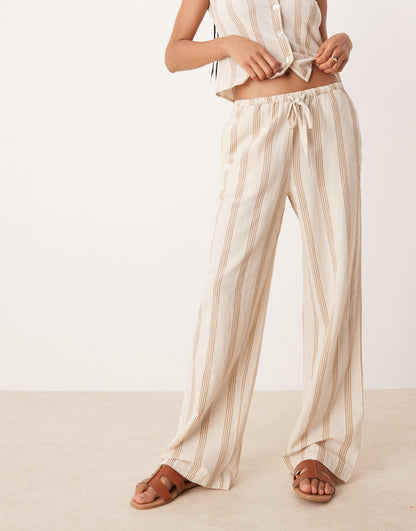 Mix And Match Linen Touch Tie Waist Wide Leg Trouser