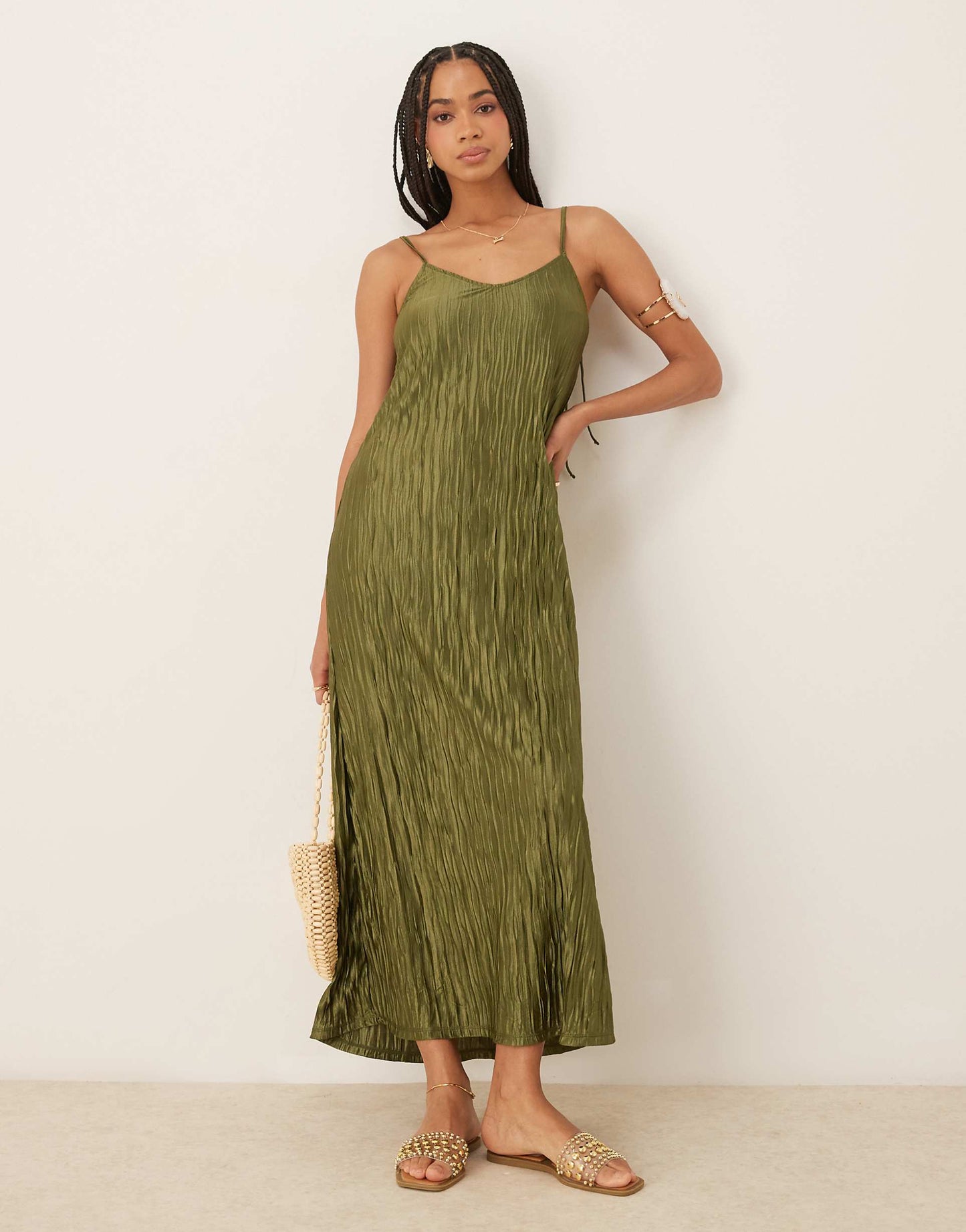 Plisse Cami Maxi Slip Dress