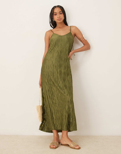 Plisse Cami Maxi Slip Dress