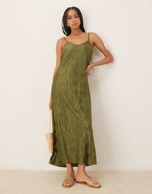 Plisse Cami Maxi Slip Dress