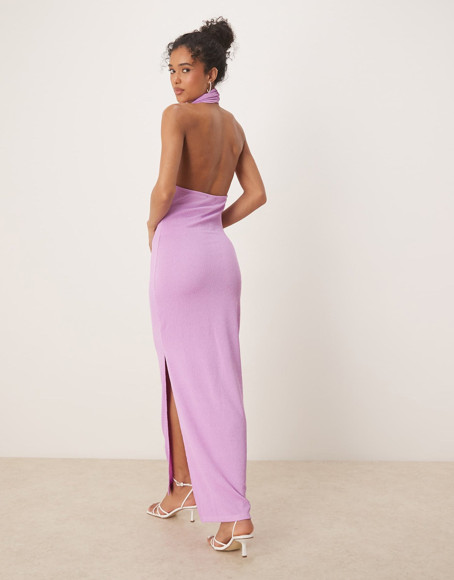 Textured Cowl Neck Low Back Maxi Dress